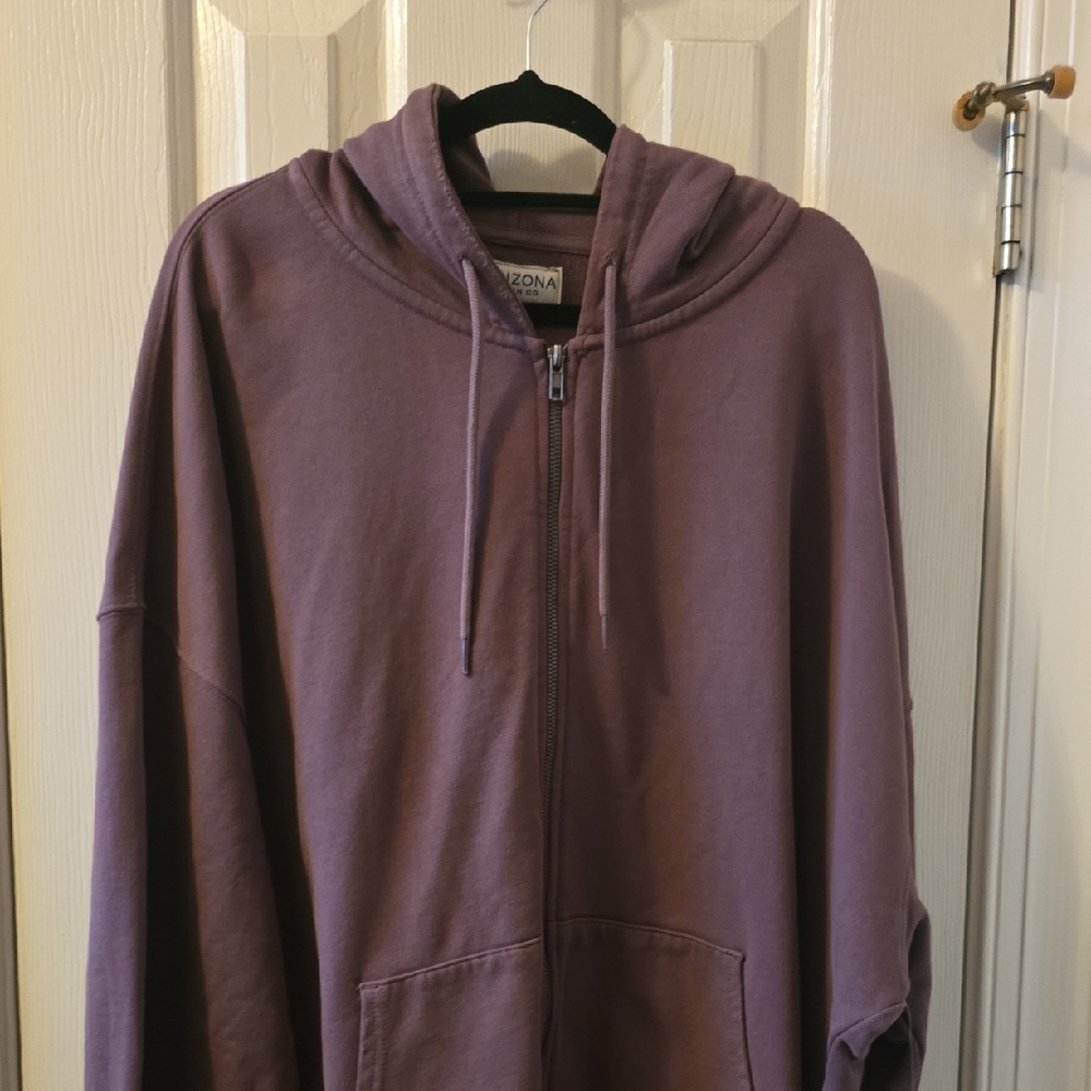 ARIZONA JEAN CO BRAND YOUNG MEN'S FRONT ZIPPERED BROWN COTTON HOODIE SIZE XXL